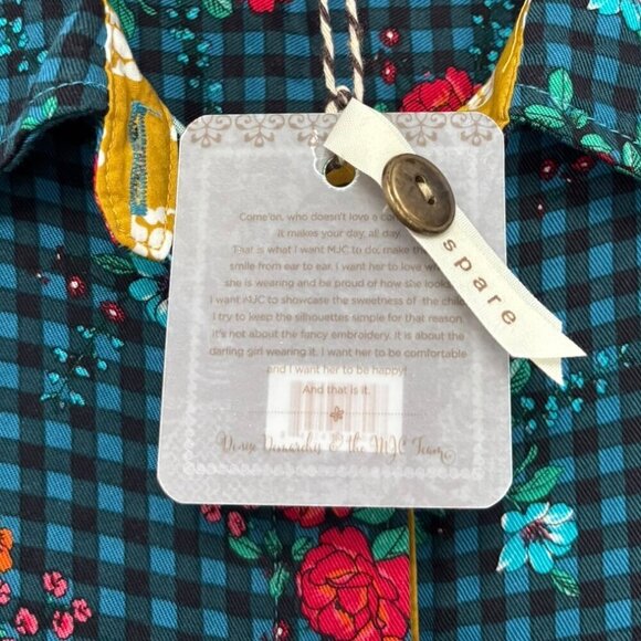 NWT Matilda Jane Fa La La Button Down Shirt Dress Green Red Floral Size Medium - Picture 9 of 11